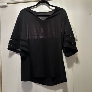 Women's Black V-Neck Layered Sleeve Top